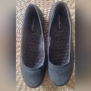 Eddie Bauer Womens Ballet Flats sz 7.5 Black Matte Nubuck Leather; Stitched